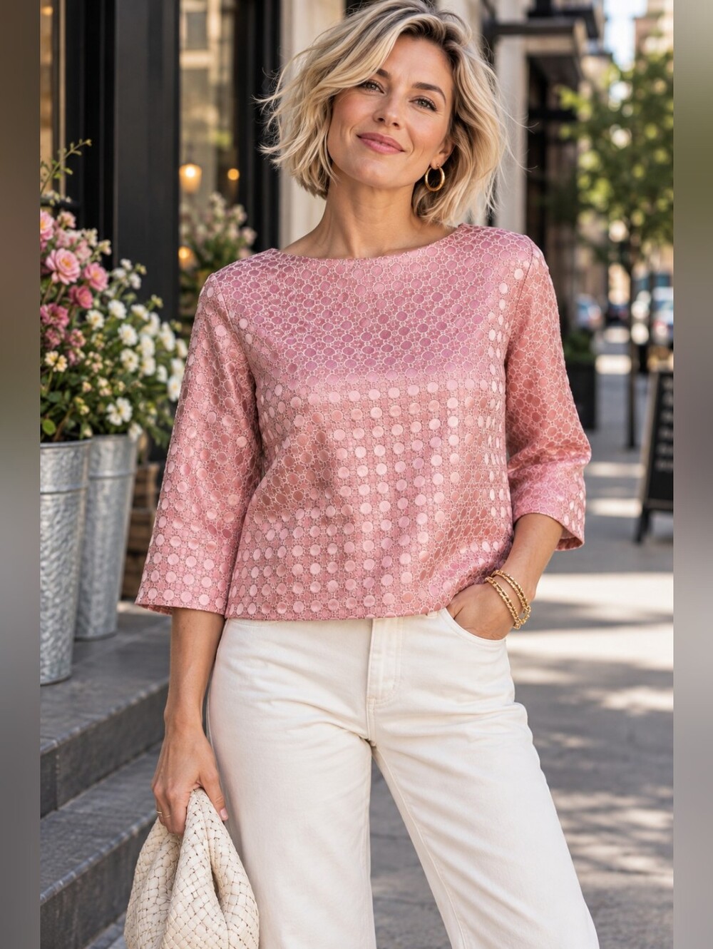 Club Monaco rose gold/pink Jacquard top size xs